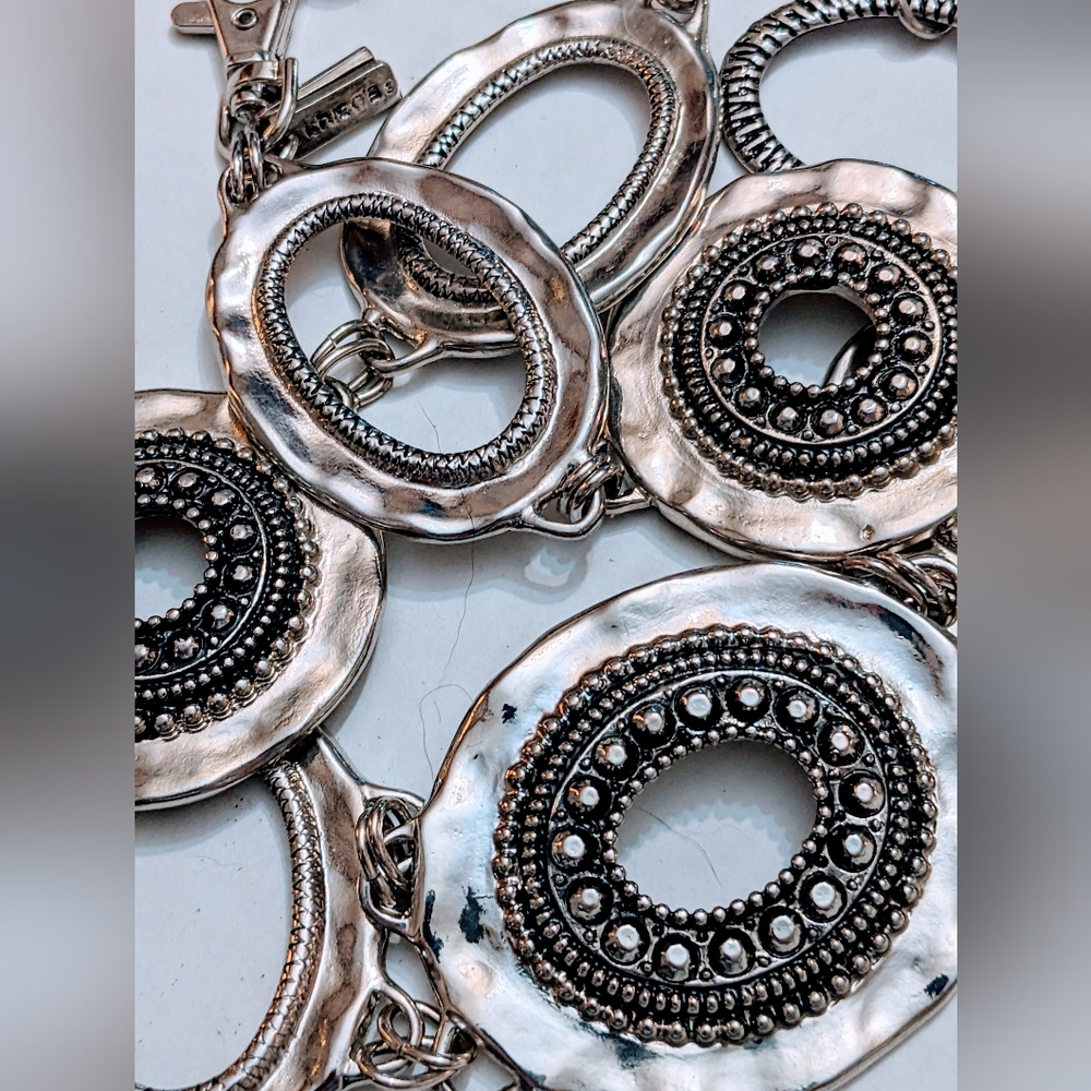 Chico's Silver Circle Mod & Marcasite Bling Belt (or Necklace) 46" Long